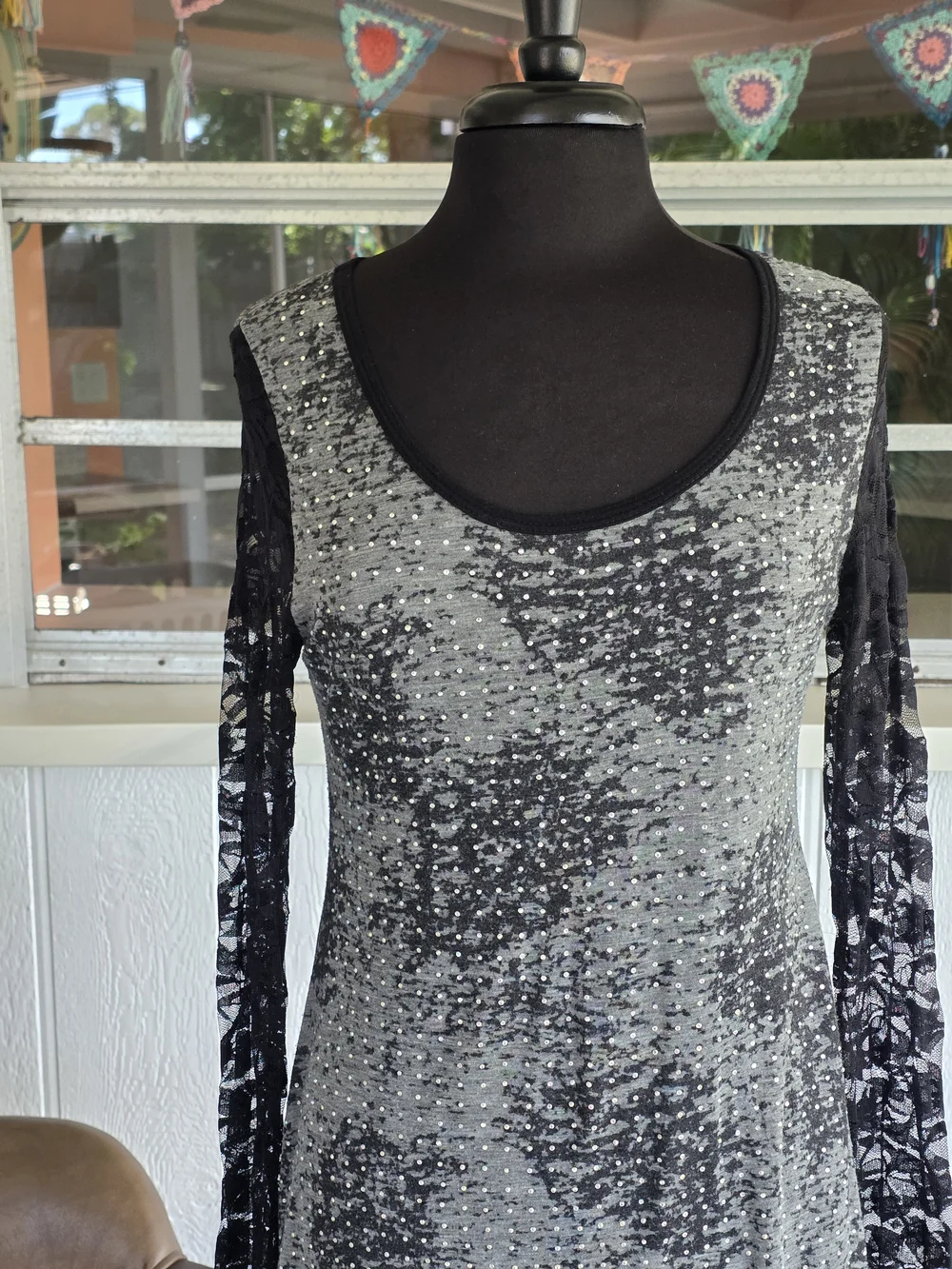 Vintage Y2K Vocal Bling Baddie Black and Gray Long Sleeve Tee Lace Indie Sleeze